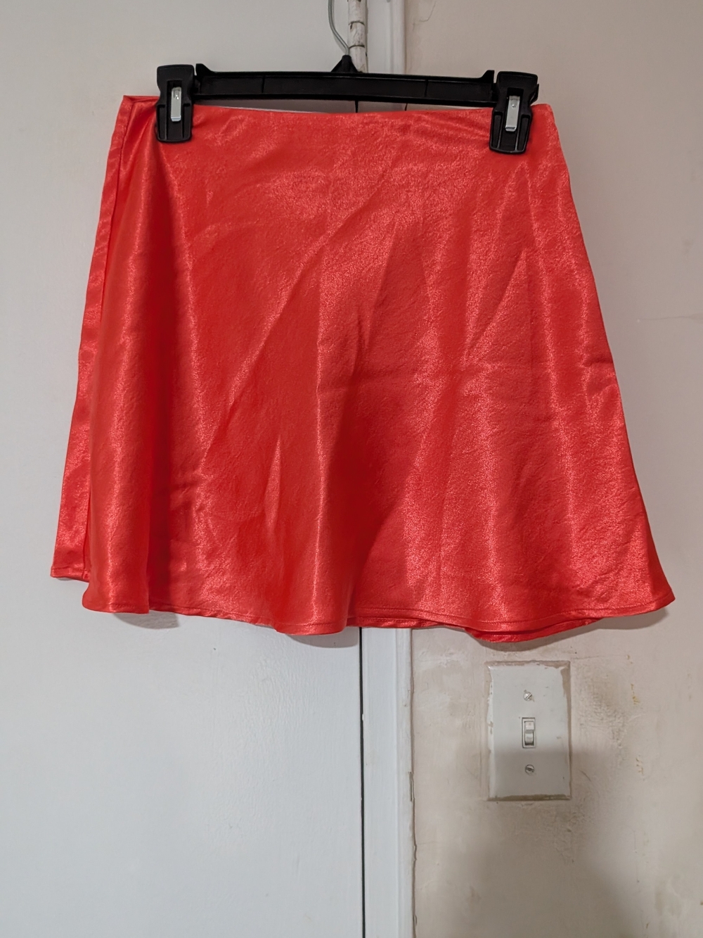 Double Zero Satin A-Line Mini Skirt - Coral Red